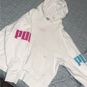 Puma White Hoodie with Pink and Blue Accents